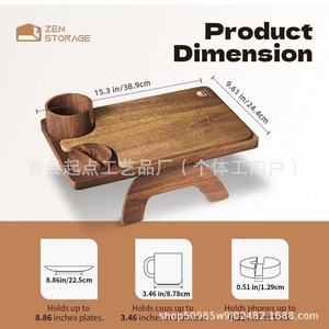 Plateau d'accoudoir en bois d'acacia 39 cm avec porte-gobelet, plateau de table à collation pour salon - Product Image 4