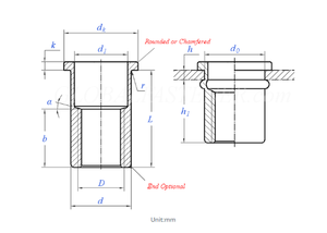 Rivets aveugles en acier inoxydable zingué en gros, filetage gauche, qualité A2-70, diamètre du trou de 6 mm pour tôle - Product Image 2