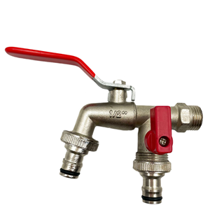 <span class=keywords><strong>Robinet</strong></span> bibcock en alliage de zinc durable avec corps fileté interne pour machines à laver, réservoirs d'eau, conduites, deux sorties, couleur argent - Product Image 1