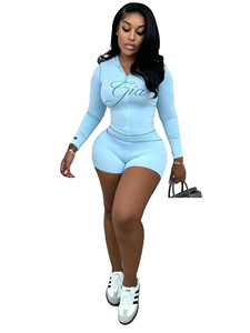 Novedades de Verano: Conjunto Casual de Dos Piezas para <span class=keywords><strong>Mujer</strong></span>, Top Corto con Capucha, Manga Larga y Cremallera, Estampado de Moda, y Shorts de Cintura Baja - Product Image 3