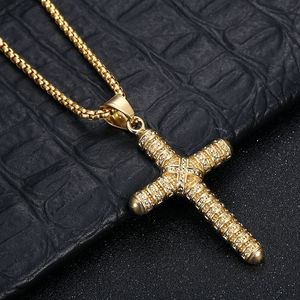 Collier avec pendentif croix en acier inoxydable, serti de pierres, bijoux de mode unisexe - Product Image 3
