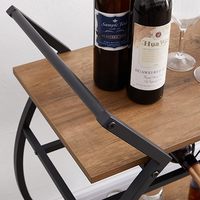 Chariot utilitaire de cuisine moderne en chêne rustique à 2 niveaux avec roulettes, table de service pour le café et le rangement