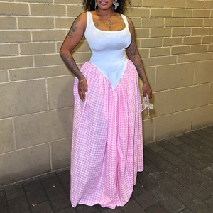 Women's Gingham Sleeveless Maxi Dress - Fitted <b>Top</b> & <b>Flowy</b> Skirt Design Dresses Fashion - Product Image 4