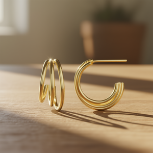 Pendientes de Aro Geométricos Modernos, Chapados en Oro de 18K, Aleación, Joyería de Moda Unisex E3456, Blanco Champán - Product Image 2