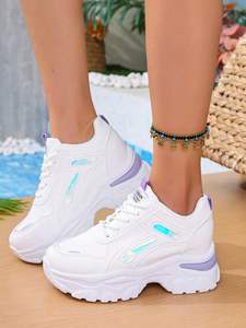 Zapatillas con Plataforma y Cuña Oculta para Aumentar la Altura 7.5cm, Degradado Brillante, Rayas Blancas, Cuero, Calzado Casual para Mujer - Product Image 5