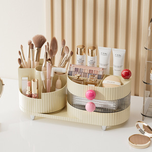 Cosmetic <b>Storage</b> Box Large Capacity Rotating <b>With</b> Drawers For Makeup Organizer <b>Dressing</b> <b>Table</b> Plastic Material - Product Image 1