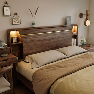 Nordic Simple Modern Japanese Style Solid Wood <b>Bed</b> With Bedside Lamp 1.5m & Double <b>Single</b> <b>Storage</b> Options <b>Beds</b> - Product Image 4