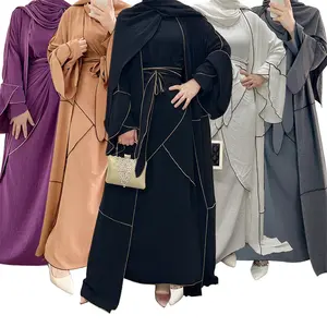 2022 Keluaran Baru Satin Crinkle Abaya Turkey Dubai Kimono Cardigan Terbuka Kaftan Abaya Grosir Gaun Wanita Muslim Islami