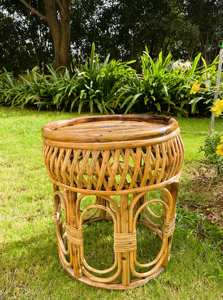 Taburete de Mimbre Hecho a Mano con Cojín de Jacinto de Agua, Asiento de Ratán Natural, Otomana Redonda Tejida para Decoración del Hogar y Jardín - Product Image 2