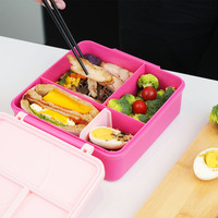 Vente en gros Boîte à lunch bento en silicone étanche pour enfants scolarisés Boîte à lunch de voyage sans BPA à 4 compartiments avec couvercle