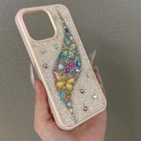 Coque de téléphone antichoc personnalisée en TPU et PC avec dégradé de paillettes pour 16 Pro 15 14 Pro Max, design pierres précieuses, protection intégrale