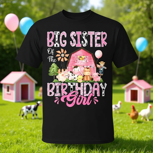 T-shirt pour le premier anniversaire de la grande sœur de la fille d'anniversaire, motif vache de ferme rose - Product Image 3