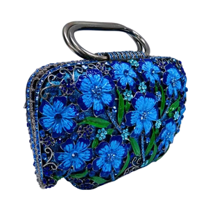 Glossy Enameled Floral Women Evening Bag Shimmering Crystal Clutch <b>Purse</b> Top Handle Clutch Bags with Detachable Chain - Product Image 5