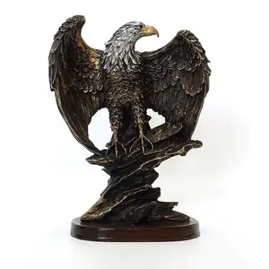 Custom home 3d animal statue decoration retro bronze resin eagle art sculpture figurine