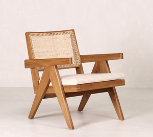 Chaise de salle à manger moderne en cuir et bois massif de style nordique, avec accoudoirs et dossier en fausse rotin tressée, pour la maison, le salon, l'hôtel, le balcon - Product Image 1