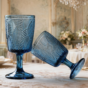 Copas de vino francesas Vintage con patrón de hojas en relieve elegante al por mayor, Copas de estilo europeo para boda, fiesta, cena, Bar, evento - Product Image 5