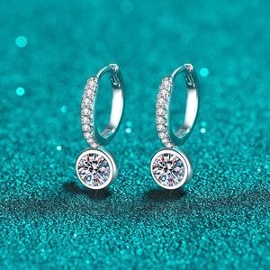 Round Brilliant Cut Moissanite <b>Earrings</b> Wholesale Luxury Jewelry S925 Sterling Silver White <b>Gold</b> <b>Plated</b> <b>Hoop</b> <b>Earrings</b> - Product Image 3