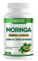 Poudre d'extrait de Moringa Oleifera biologique en capsules végétariennes, marque privée OEM, super-aliment haute puissance pour la croissance des cheveux chez l'adulte
