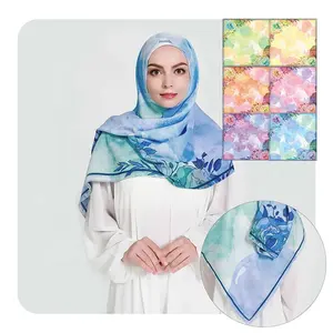 Hot selling custom design digital printing summer colorful designs cotton voile fabric for malaysia scarf hijab