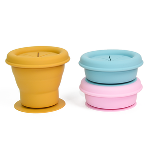 BPA Free No Spill Kids Silicone Foldable Snack <strong>Cup</strong> <strong>Collapsible</strong> Snack <strong>Cup</strong> with Suction - Product Image 1