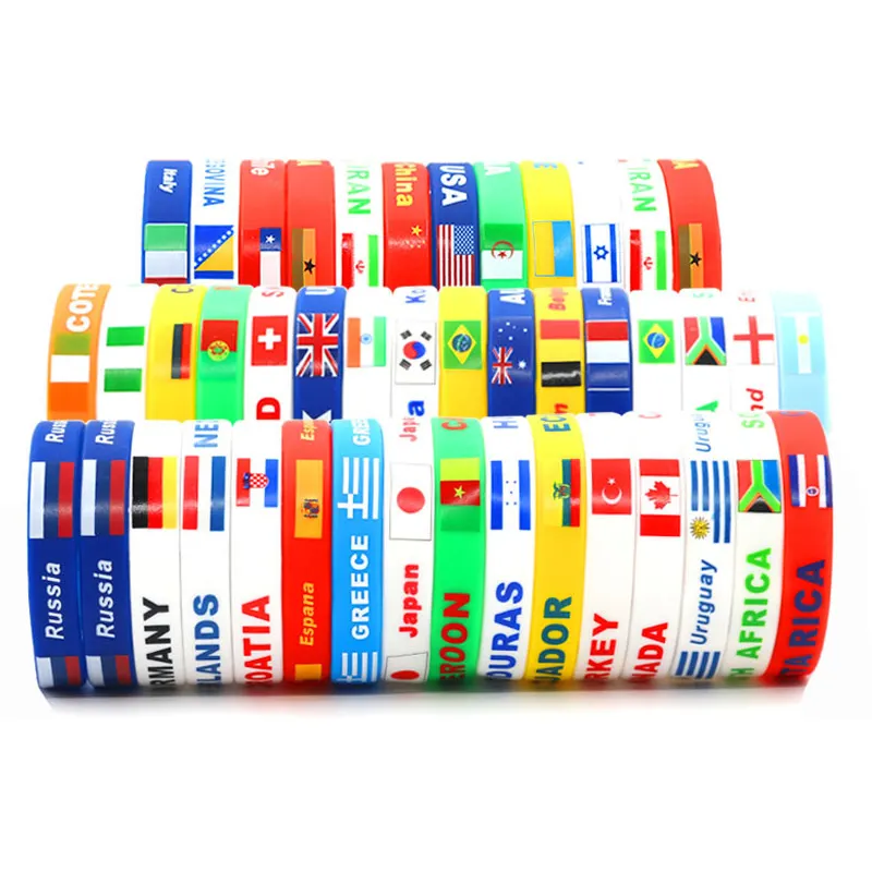 Silicone Men Women Country Flag Print Bracelet Sports Friendship Wristband Rubber Bangles Cheerleader Cuff Accessories Gift