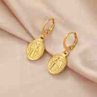 Myshape Maagd Maria hangende oorbel roestvrij staal gouden kleur hoepel oorbel moeder van Jezus katholieke gezegende sieraden Valentijnscadeau