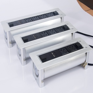 แปรงอลูมิเนียมพลิกบนเดสก์ท็อปซ็อกเก็ต Usb ชาร์จฟลัชเมาซ่อนโต๊ะเต้าเสียบโต๊ะประชุมซ็อกเก็ตกล่อง - Product Image 1