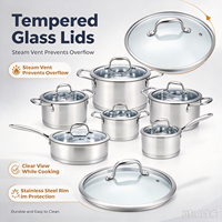 Ensemble de casseroles en acier inoxydable écologique sans revêtement, avec couvercles en verre, compatible induction et gaz, passe au lave-vaisselle