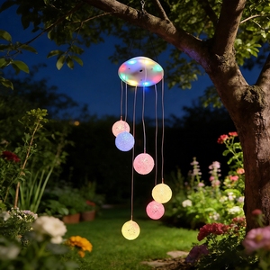 Lampe solaire transfrontalière à clochettes éoliennes <span class=keywords><strong>en</strong></span> forme de boule de riz, décoration suspendue colibris pour la maison, lampe d'ambiance pour jardin et villa - Product Image 5