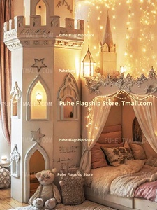 Letto a Castello Multifunzionale in Legno Massello Stile Villa Francese, Letto Principessa di Grandi Dimensioni per Ragazze, Larghezza Uniforme tra Parte Superiore e Inferiore - Product Image 3