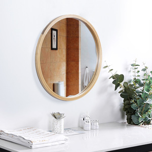 Nordic Style Solid Wood Round Mirror 30-40in Gold Frame Fogless <b>Makeup</b> Mirror Bathroom <b>Vanity</b> Wall Mount - Product Image 3