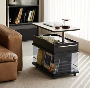 Table basse mobile multifonctionnelle en <span class=keywords><strong>bois</strong></span> massif de luxe léger, table d'appoint à roulettes, table relevable pour canapé, chariot de salon, <span class=keywords><strong>console</strong></span> - Product Image 1