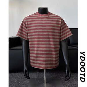 Camiseta de Verano 2025 para Hombre, Cuello Redondo, Manga Corta, Transpirable, Estilo Vintage, Holgada e Informal, con Cuentas Rojas - Product Image 1