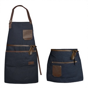 Vintage Style Canvas <b>Apron</b> With <b>Leather</b> Strap And Pockets For Restaurant Bar Use Unisex - Product Image 1