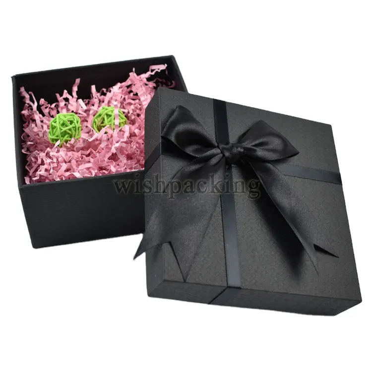 Boite A Bijoux Luxury Black Evocative High-End Jewelry Packing with Paper Pink Lafite Grass Gift Paper Packaging Box