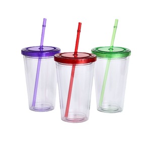 24Oz Transparent Double Wall Straw Cup With Lid For Travel And Outdoor Use - Product Image 1