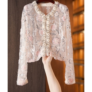 Abbigliamento Femminile di Boutique, <span class=keywords><strong>Top</strong></span> Moda Donna con Ricami, Perline e Paillettes a Forma di Fiore - Product Image 1