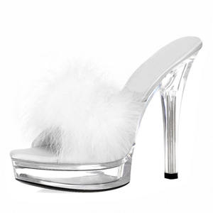 Parti Seksi Fetiş 13CM Yaz Modası Şeffaf Kristal Büyük Beden Süper Striptizci Yüksek Topuklu Ayakkabılar <span class=keywords><strong>3</strong></span> İnç Kadın Tüy Terlikleri - Product Image 3