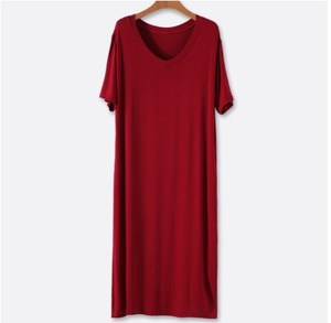 Abito da maglietta estivo in cotone all'ingrosso da donna Casual <span class=keywords><strong>con</strong></span> <span class=keywords><strong>spacco</strong></span> lato largo scollo a V abito in maglia a maniche corte di base abito <span class=keywords><strong>nero</strong></span> <span class=keywords><strong>lungo</strong></span> solido - Product Image 3