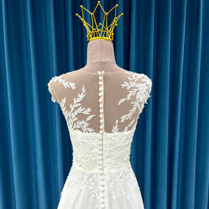 Jancember LSSM001 Robes de mariée A-ligne de mariage sans manches en dentelle modeste - Product Image 6