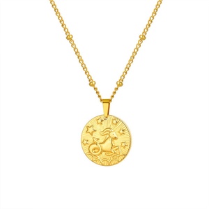 Collar con Colgante de Monedas Redondas con los 12 Signos del Zodiaco, en Relieve, de Moda, INS - Product Image 6