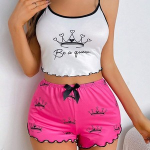 Pyjama <span class=keywords><strong>d</strong></span>'<span class=keywords><strong>été</strong></span> en satin pour femmes, vêtements de nuit sexy, ensemble 2 pièces, short et haut à bretelles - Product Image 3