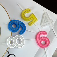 Bougies d'anniversaire numérotées scintillantes colorées 0-9, bougies numériques bicolores étincelantes pour gâteau, vente en gros pour fêtes d'anniversaire