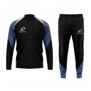 Setelan Training Sepak Bola Warna Hitam Biru Abu-abu Custom Color Block Half Zip OEM ODM - Product Image 1