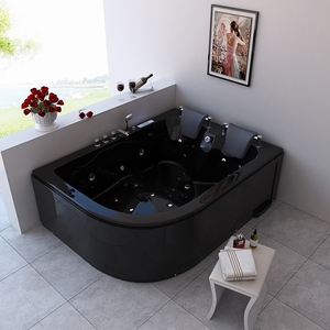 Baignoires noires bains à remous deux personnes acrylique coin intérieur salle de bains SPA jacuzzi avec robinet et oreillers - Product Image 2