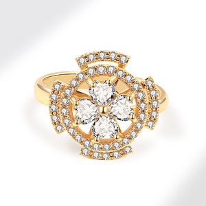 Heart Cut Cubic Zirconia Four Leaf Clover Halo Anxiety Spin <b>Rings</b> Adjustable Copper Gold Plated <b>Stress</b> Relief Jewelry For Women - Product Image 4