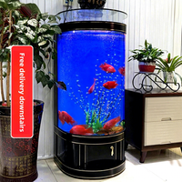 Aquarium semi-circulaire européen 2026 avec pompes à eau, filtration humide et sèche, éclairage LED et meuble en bois