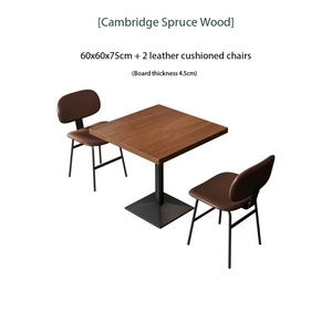 Ensemble de salle à manger industriel, table carrée et chaises, plateau en bois massif, cadre noir mat, 2 places, pour café, bistrot, restaurant, maison - Product Image 2