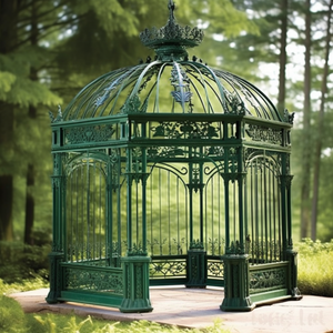 Vente de pavillon en fer forgé de style octogonal de jardin décoré d'antiquités européennes de haute qualité Gazebos verts en fer forgé pour l'extérieur - Product Image 5
