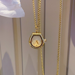 Chaîne de luxe longue pour pull, collier montre de poche rétro en fer à cheval pour femmes, accessoire montre à quartz fonctionnelle - Product Image 5